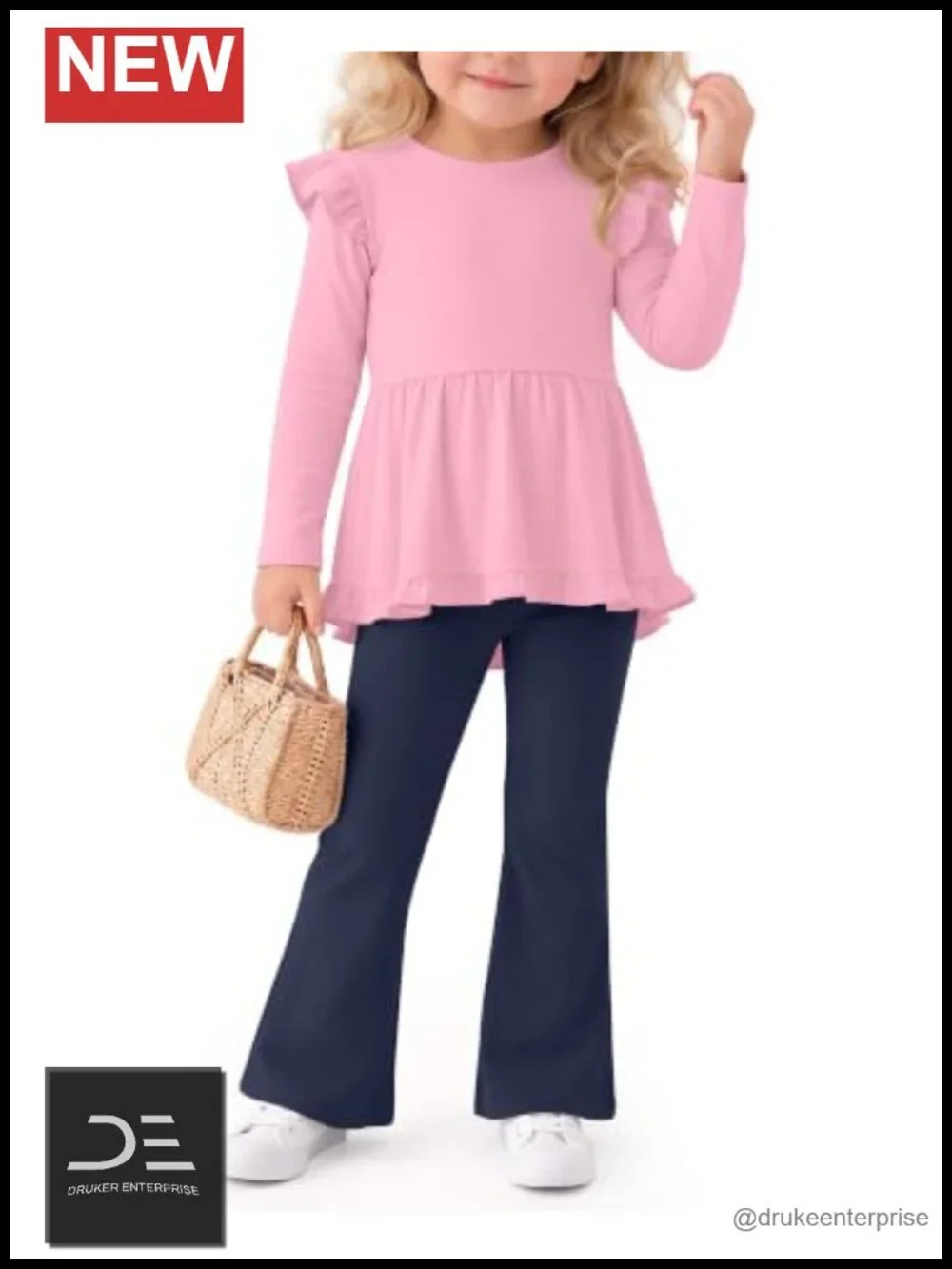 Toddler Girls 2-Piece Ruffle Long Sleeve Top & Flare Pants Set